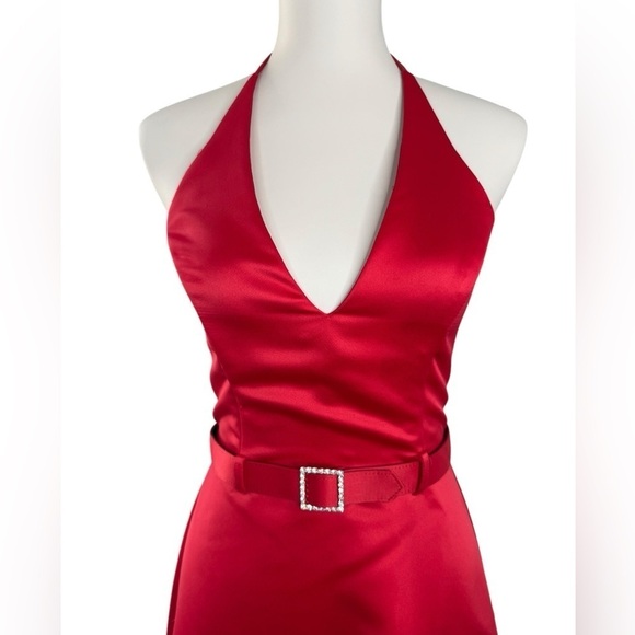 Vintage Scott McClintock Jewel Ruby Red Halter Prom Dress Size 4P 4 Petite - Picture 3 of 16
